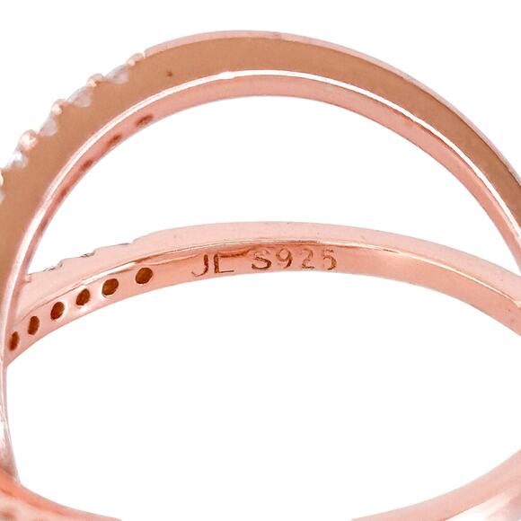 Rose Gold Tone Cubic Zirconia X-Band Ring  | Vintage Sterling Silver | Size 5.25 - Picture 6 of 10